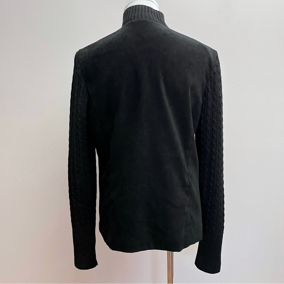 Talbots Black Cable Knit Sleeved Faux Suede Zip Up Jacket Size 10 - Picture 5 of 8